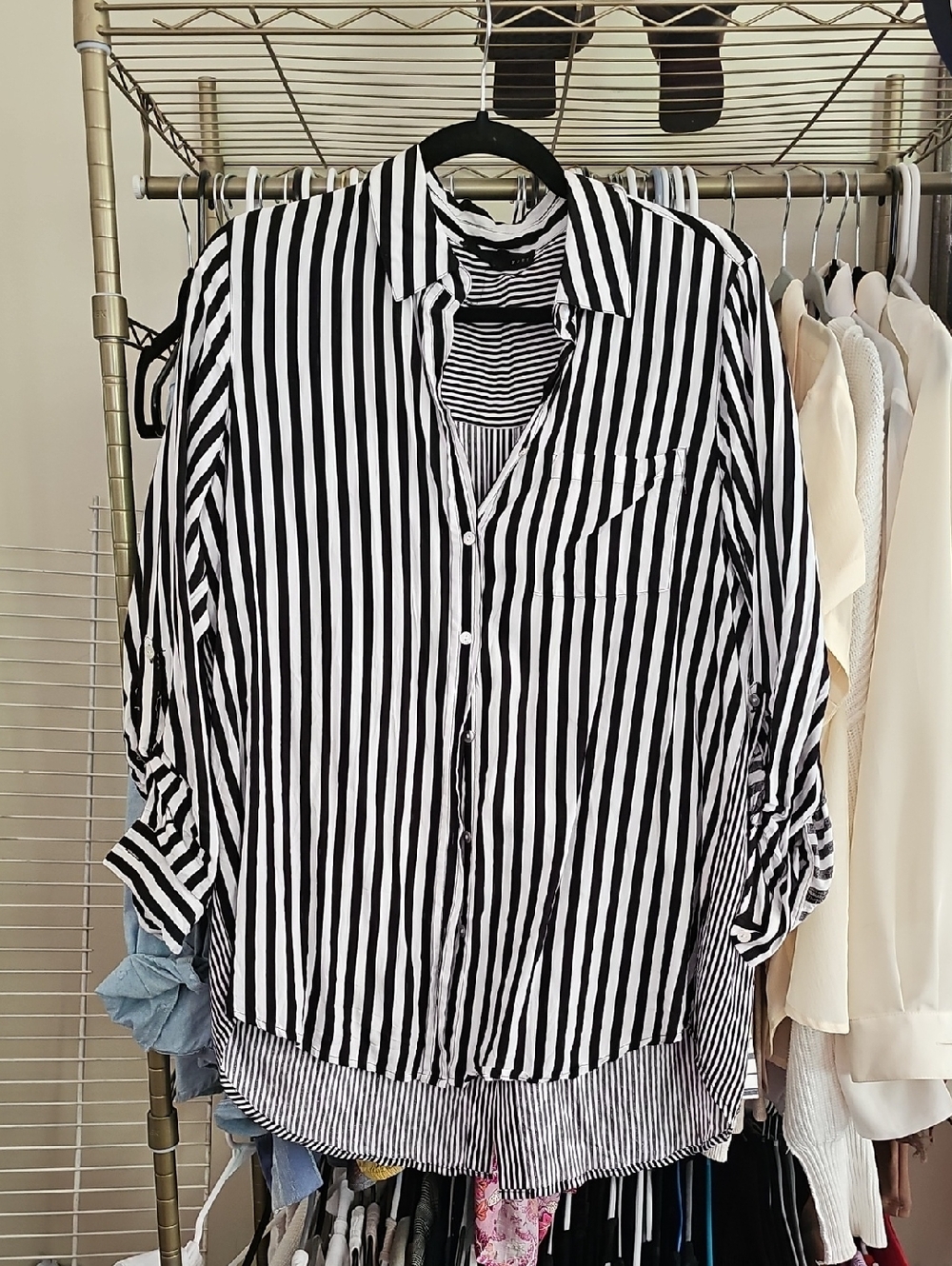 Jane and Delancey Black and White Striped Button-Down Shirt